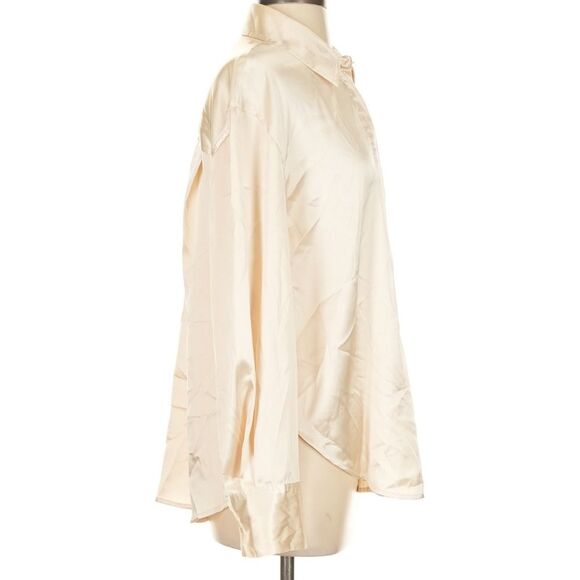Daily Drills Champagne Button Down Long Sleeve Satin Resort Top Size XS/Sm - Picture 5 of 7
